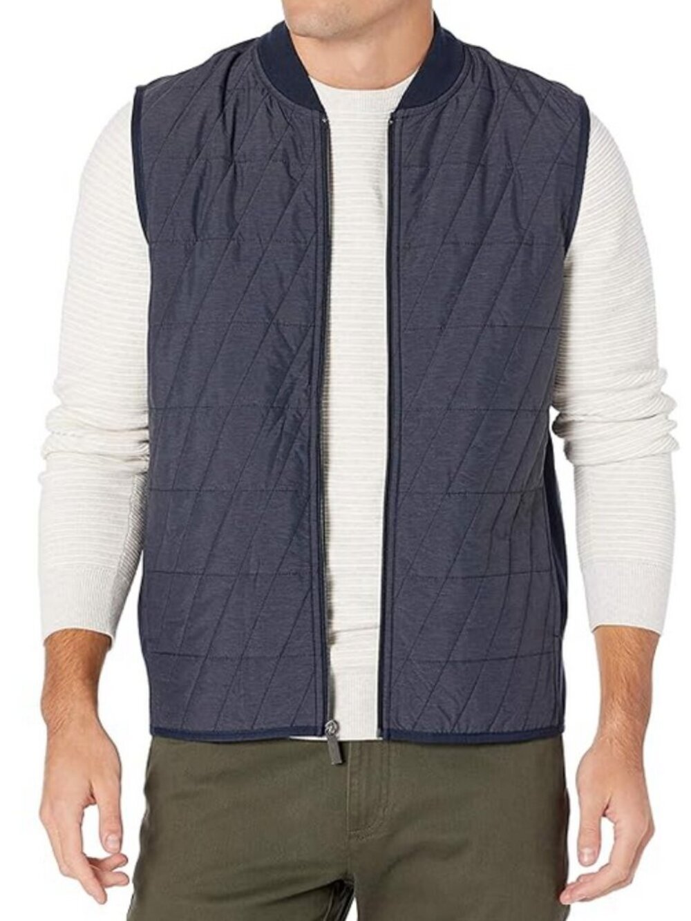 Perry Ellis Men's Quilted Front Full Zip Ponte Sleeveless Vest